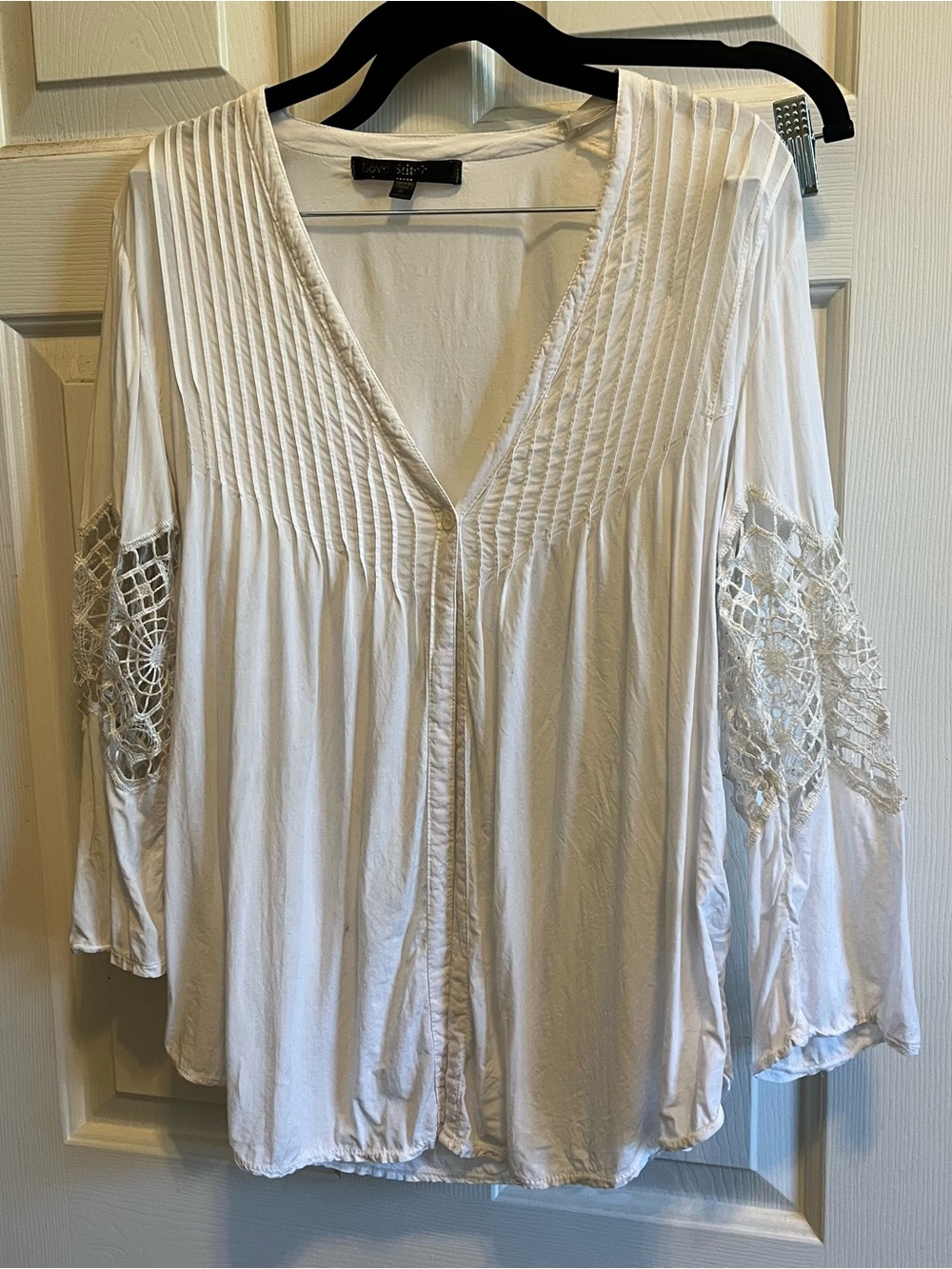 boho Crocheted cut outs Love Stitch White Top